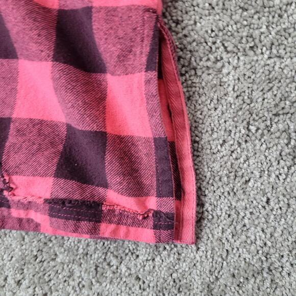 We the Free Oversized Pink Raw Hem Button Down Plaid Shirt Size Small - Picture 5 of 10